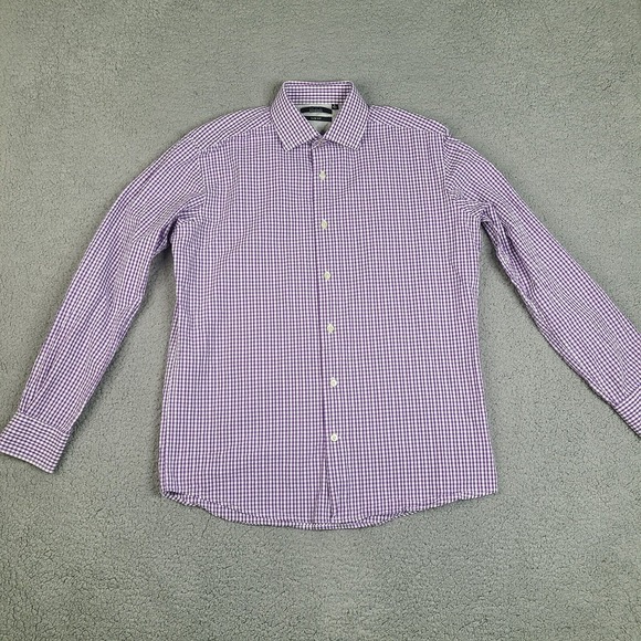 Saks Fifth Avenue Shirt Mens Large Purple Plaid Slim Fit Button Down Black Label - Picture 1 of 13